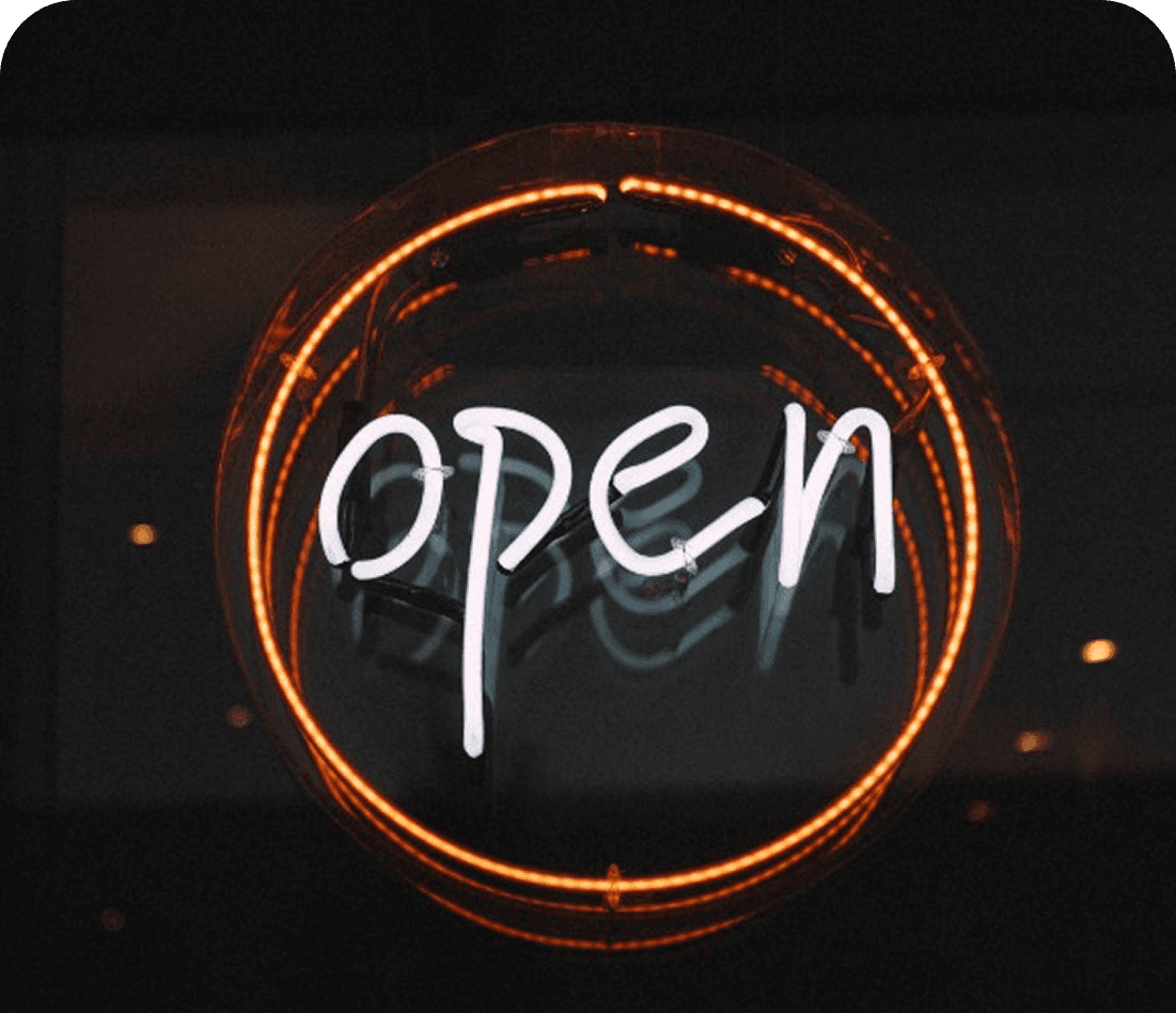 Neon open sign in a window